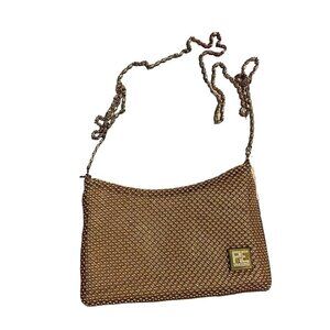Vintage PE Florence Piero Erbacci Gold Metal Beaded Small Zip Shoulder Bag